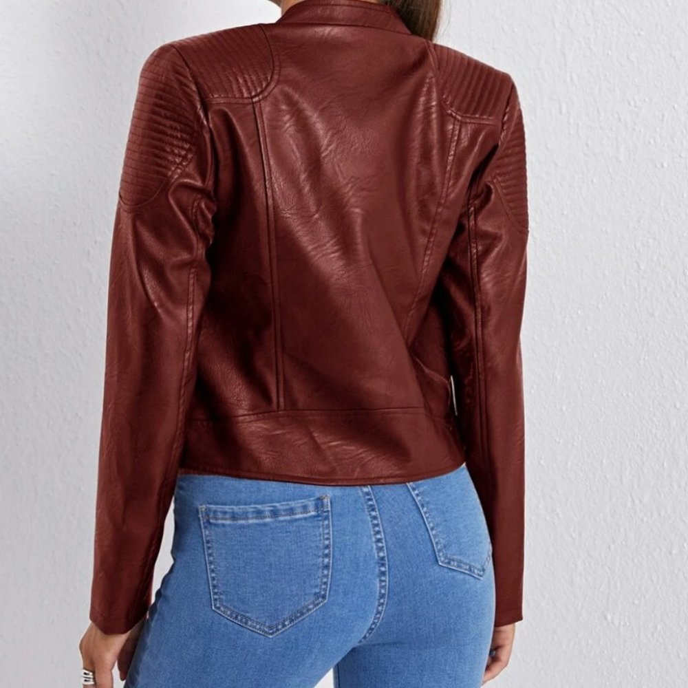 Vegan Leather Minimalist Moto Jacket Black - Picture 6 of 16